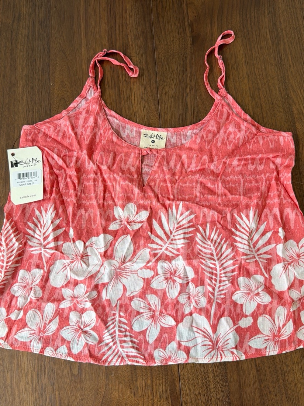 Salt Life Coral & White Floral Spaghetti Strap Tank